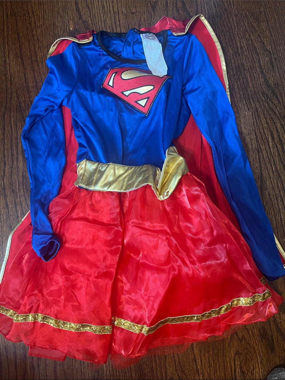DC Comics Girl's Blue, Red and Gold Superhero Dress with Cape